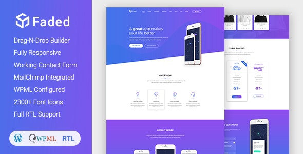 Faded - Responsive App Landing Page WordPress Theme + RTL