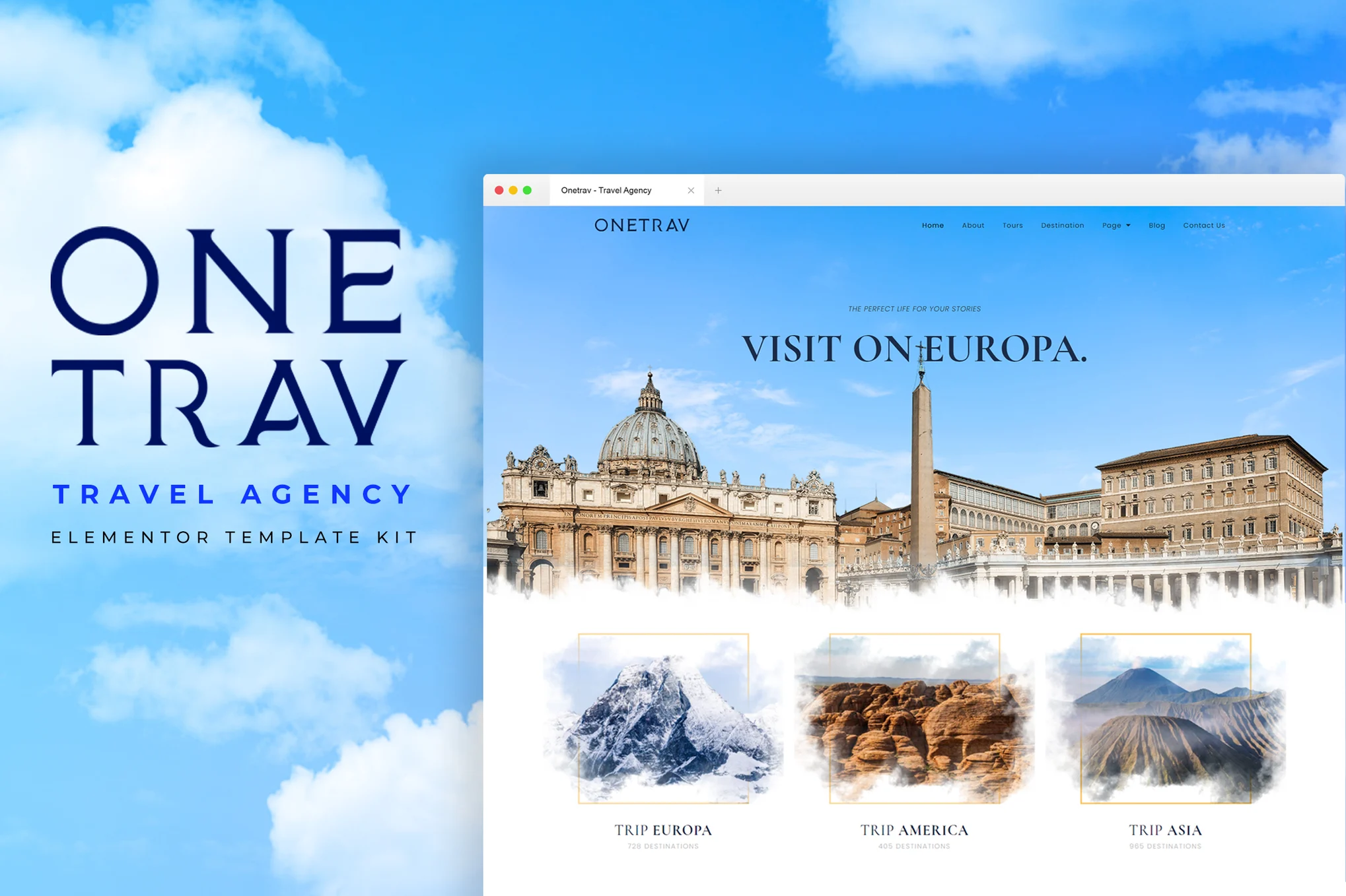 Onetrav - Travel Agency Elementor Template Kit